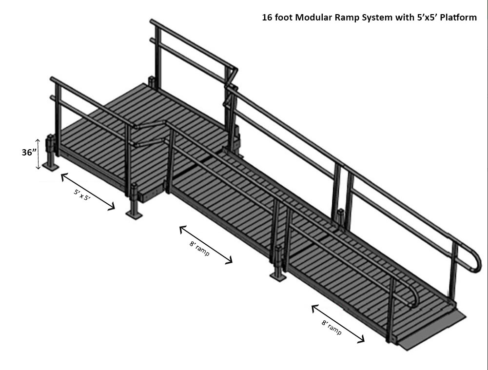 16-foot Modular Ramp with 5x5 Platform by Rampit USA - Wheelchair and ...